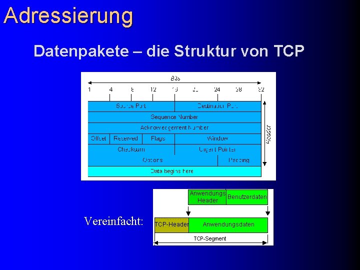 Adressierung Datenpakete – die Struktur von TCP Vereinfacht: 