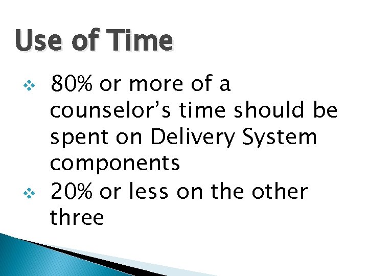 Use of Time v v 80% or more of a counselor’s time should be