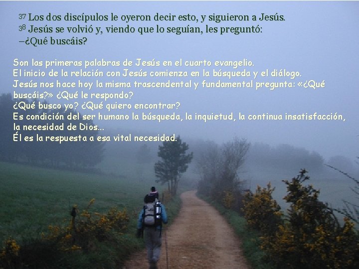 Los discípulos le oyeron decir esto, y siguieron a Jesús. 38 Jesús se volvió