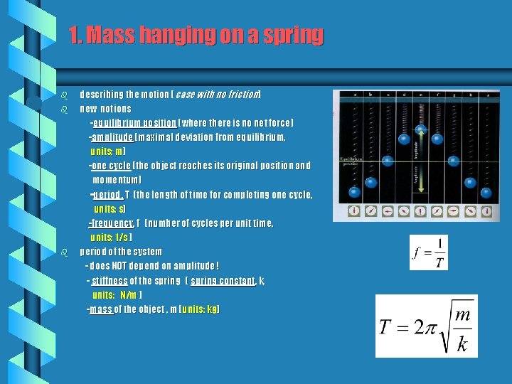 1. Mass hanging on a spring b b b describing the motion (case with