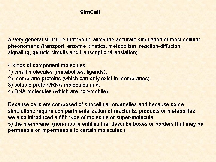 Sim. Cell A very general structure that would allow the accurate simulation of most