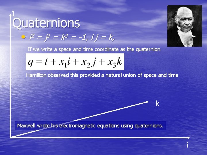 j Quaternions • i 2 = j 2 = k 2 = -1, i