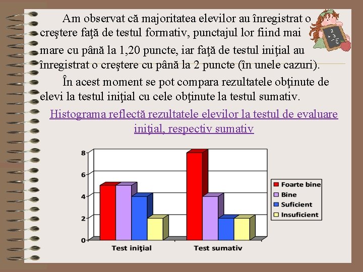 Am observat că majoritatea elevilor au înregistrat o creştere faţă de testul formativ, punctajul