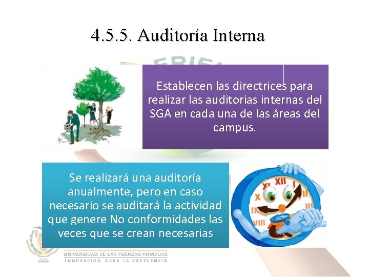 4. 5. 5. Auditoría Interna Establecen las directrices para realizar las auditorias internas del