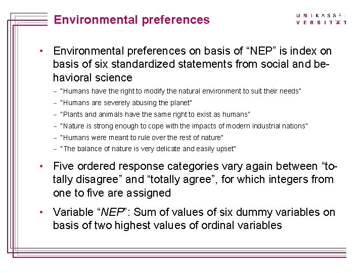 Titelmasterformat Klicken bearbeiten Environmentaldurch preferences • Environmental preferences on basis of “NEP” is index