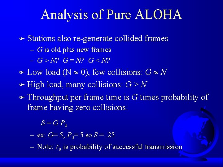 Analysis of Pure ALOHA F Stations also re-generate collided frames – G is old