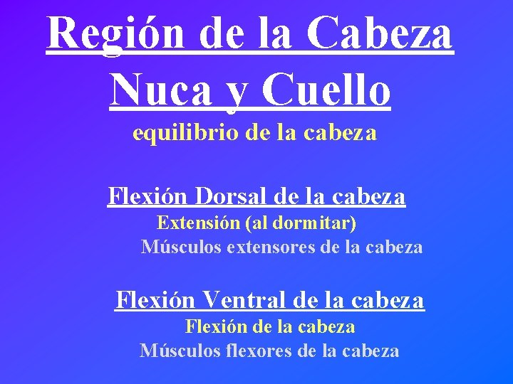 Región de la Cabeza Nuca y Cuello equilibrio de la cabeza Flexión Dorsal de