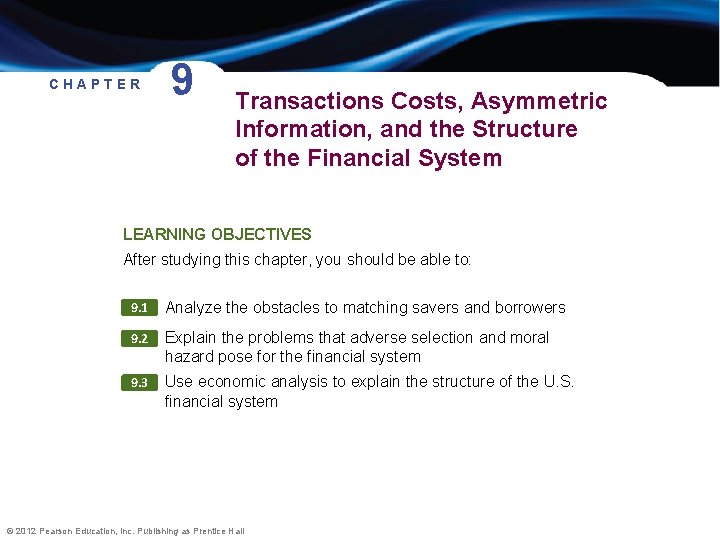 CHAPTER 9 Transactions Costs, Asymmetric Information, and the Structure of the Financial System LEARNING