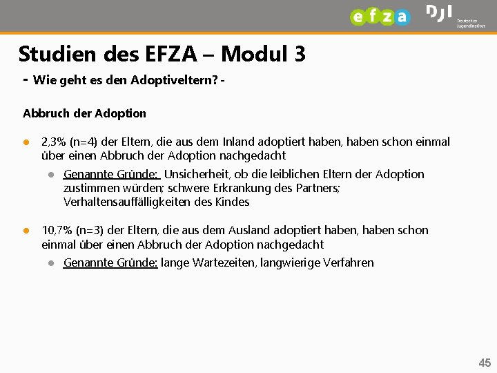 Studien des EFZA – Modul 3 - Wie geht es den Adoptiveltern? Abbruch der