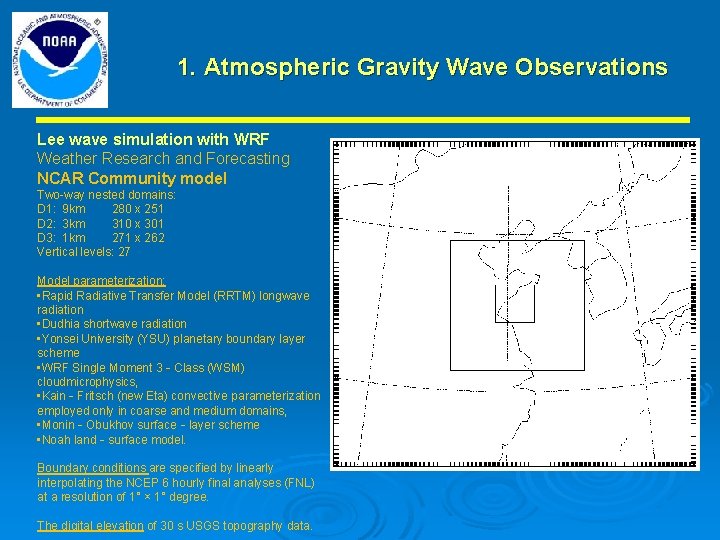 1. Atmospheric Gravity Wave Observations Lee wave simulation with WRF Weather Research and Forecasting