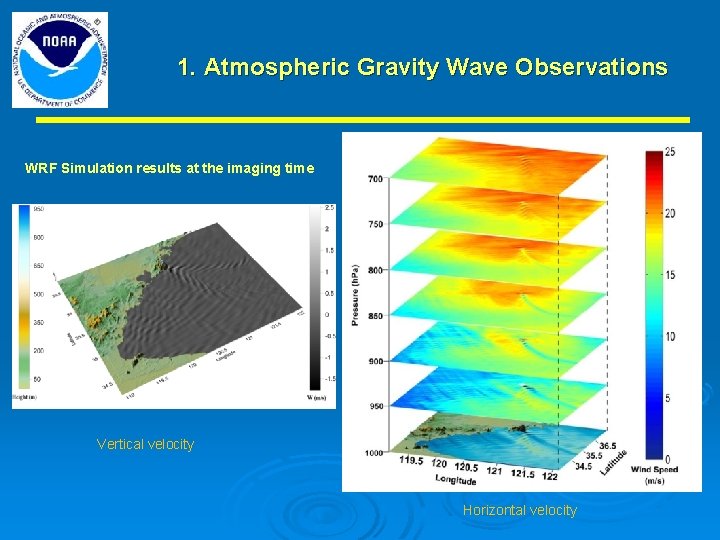 1. Atmospheric Gravity Wave Observations WRF Simulation results at the imaging time Vertical velocity