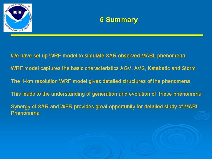 5 Summary We have set up WRF model to simulate SAR observed MABL phenomena