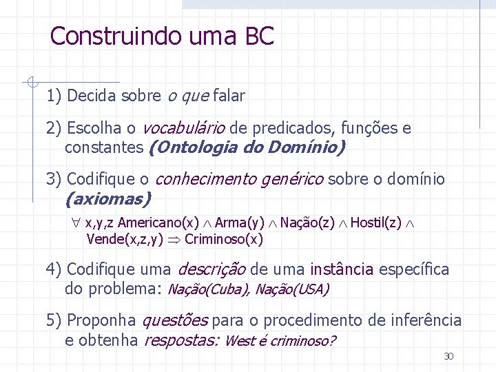 Construindo uma BC 1) Decida sobre o que falar 2) Escolha o vocabulário de