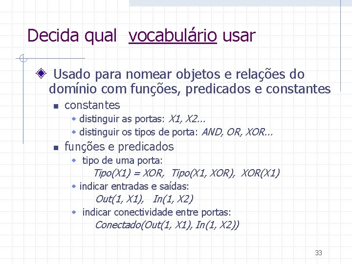 Decida qual vocabulário usar Usado para nomear objetos e relações do domínio com funções,