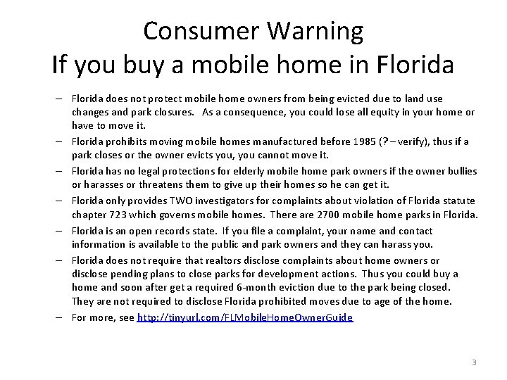 Consumer Warning If you buy a mobile home in Florida – Florida does not