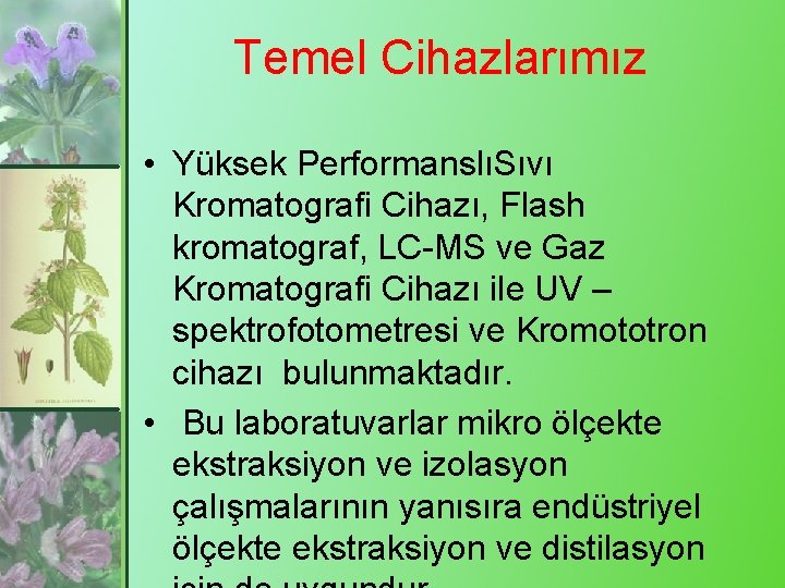 Temel Cihazlarımız • Yüksek PerformanslıSıvı Kromatografi Cihazı, Flash kromatograf, LC-MS ve Gaz Kromatografi Cihazı