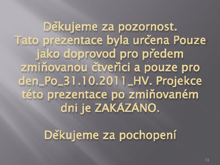 Děkujeme za pozornost. Tato prezentace byla určena Pouze jako doprovod pro předem zmiňovanou čtveřici