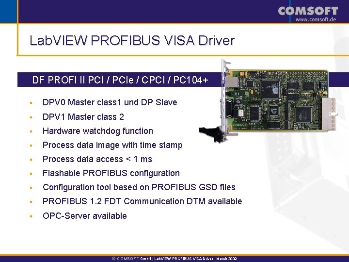 Lab. VIEW PROFIBUS VISA Driver DF PROFI II PCI / PCIe / CPCI /