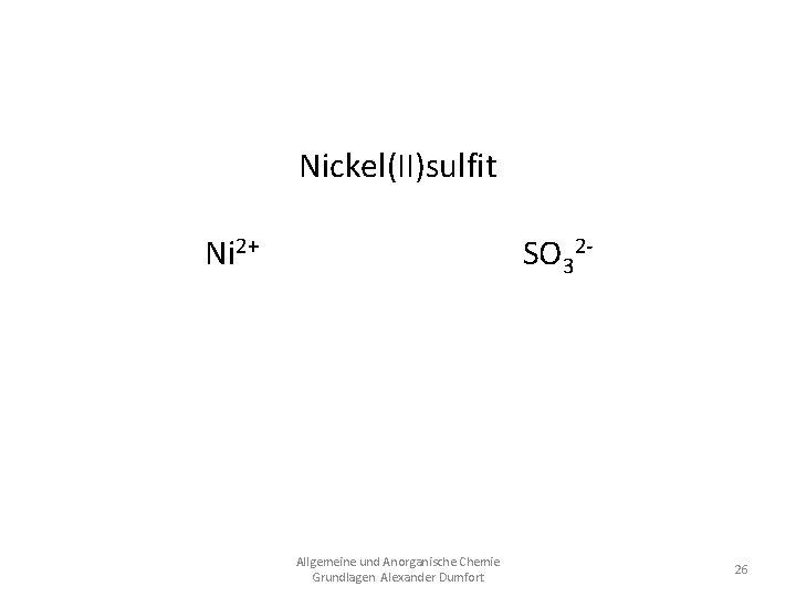 Nickel(II)sulfit Ni 2+ SO 32 Ni. SO 3 Allgemeine und Anorganische Chemie Grundlagen Alexander