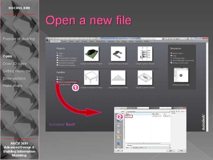 HOCHUL KIM Open a new file Purpose of studying Open Draw 3 D curve