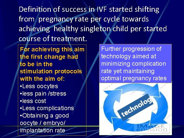 Definition of success in IVF started shifting from pregnancy rate per cycle towards achieving
