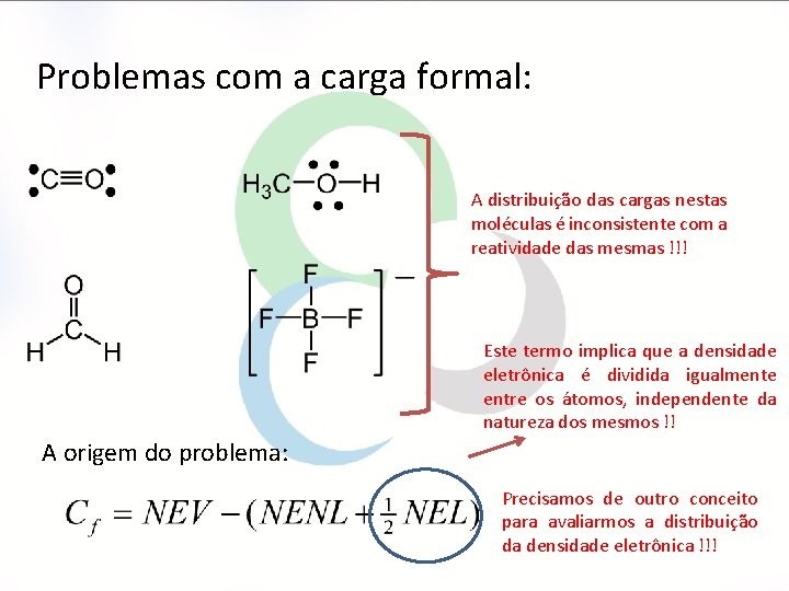 Problemas com a carga formal: A distribuição das cargas nestas moléculas é inconsistente com