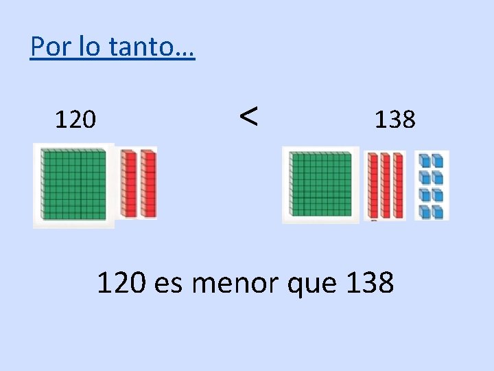 Por lo tanto… 120 < 138 120 es menor que 138 