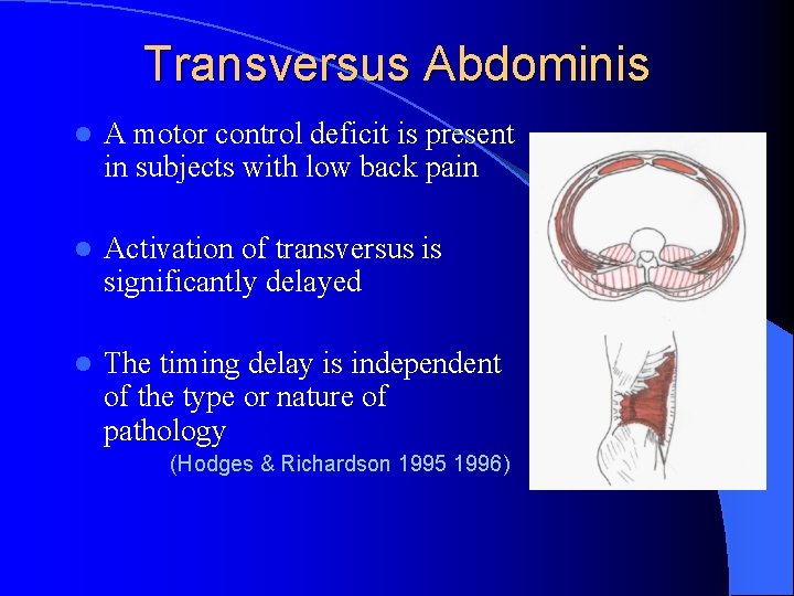 Transversus Abdominis l A motor control deficit is present in subjects with low back