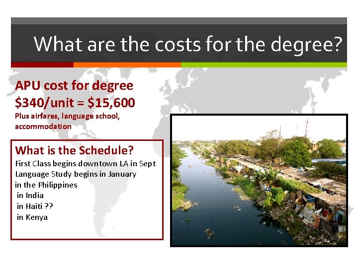 What are the costs for the degree? APU cost for degree $340/unit = $15,