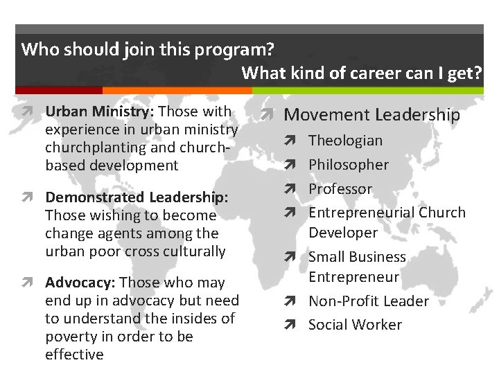 Who should join this program? What kind of career can I get? Urban Ministry: