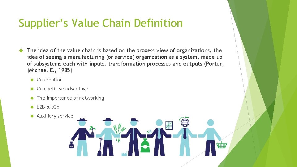 Supplier’s Value Chain Definition The idea of the value chain is based on the