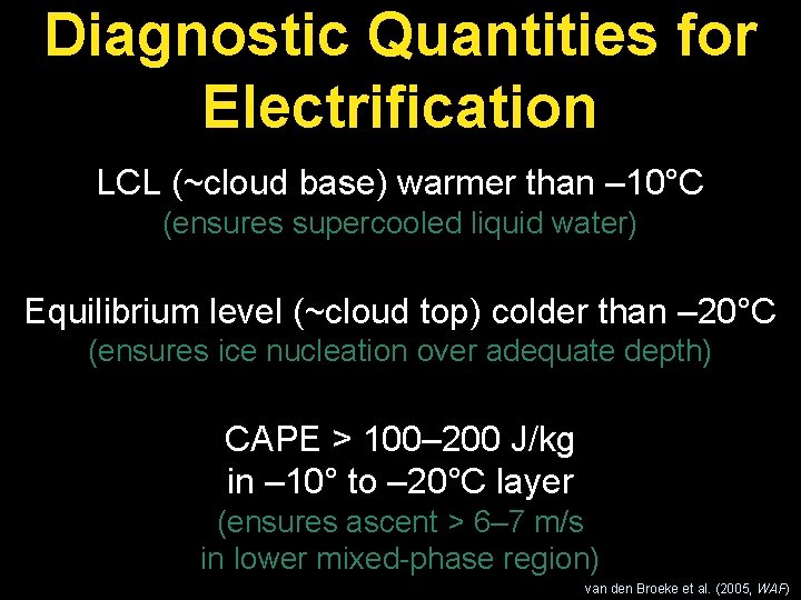 Diagnostic Quantities for Electrification LCL (~cloud base) warmer than – 10°C (ensures supercooled liquid