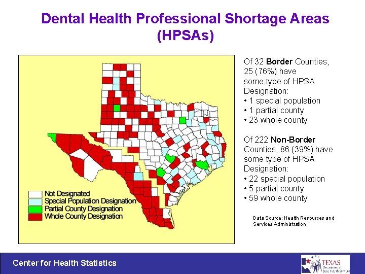 Dental Health Professional Shortage Areas (HPSAs) Of 32 Border Counties, 25 (76%) have some