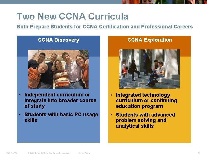 Two New CCNA Curricula Both Prepare Students for CCNA Certification and Professional Careers CCNA Two New CCNA Curricula Both Prepare Students for CCNA Certification and Professional Careers CCNA