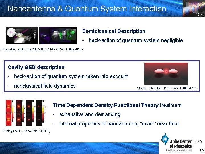 Nanoantenna & Quantum System Interaction ICO Semiclassical Description - back-action of quantum system negligible