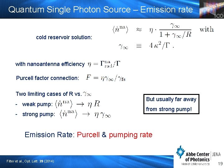 Quantum Single Photon Source – Emission rate ICO cold reservoir solution: with nanoantenna efficiency