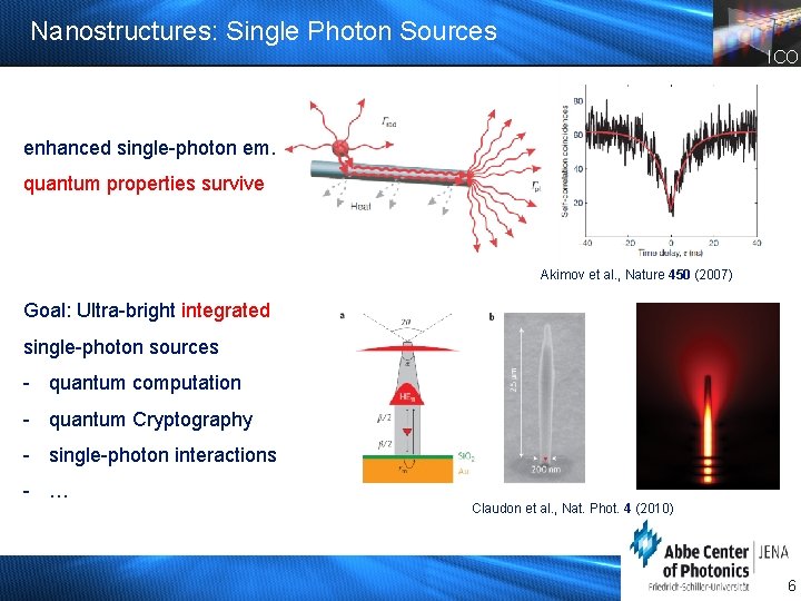 Nanostructures: Single Photon Sources ICO enhanced single-photon em. quantum properties survive Akimov et al.