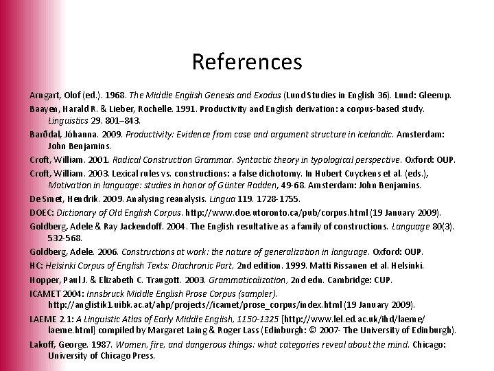 References Arngart, Olof (ed. ). 1968. The Middle English Genesis and Exodus (Lund Studies