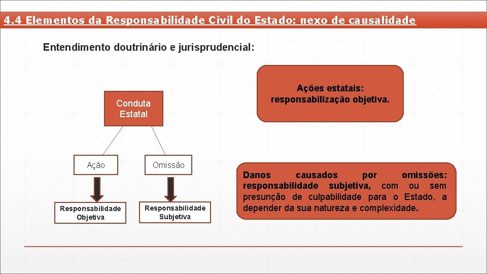 4. 4 Elementos da Responsabilidade Civil do Estado: nexo de causalidade Entendimento doutrinário e