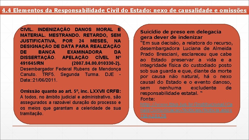 4. 4 Elementos da Responsabilidade Civil do Estado: nexo de causalidade e omissões CIVIL.