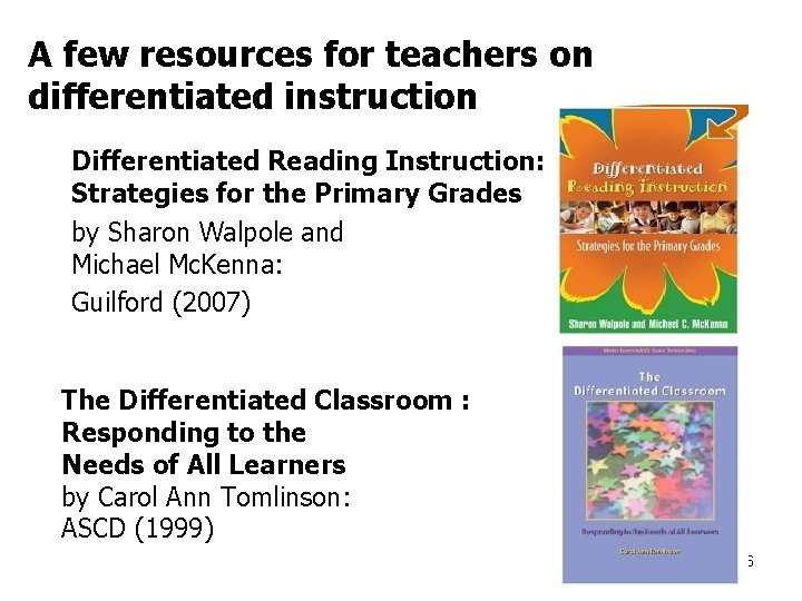 A few resources for teachers on differentiated instruction Differentiated Reading Instruction: Strategies for the