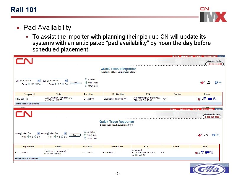 Rail 101 · Pad Availability § To assist the importer with planning their pick