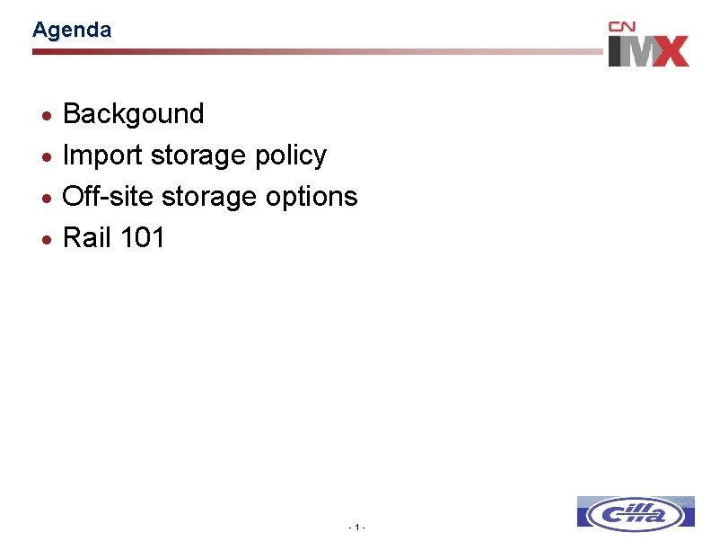 Agenda · Backgound · Import storage policy · Off-site storage options · Rail 101