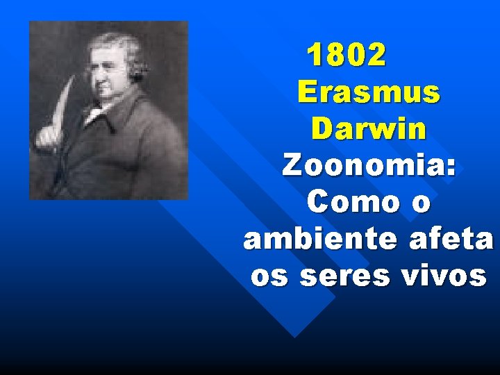 1802 Erasmus Darwin Zoonomia: Como o ambiente afeta os seres vivos 