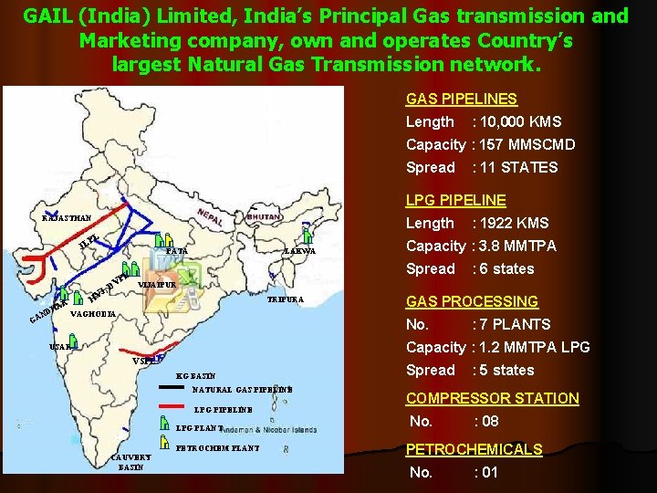 GAIL (India) Limited, India’s Principal Gas transmission and Marketing company, own and operates Country’s