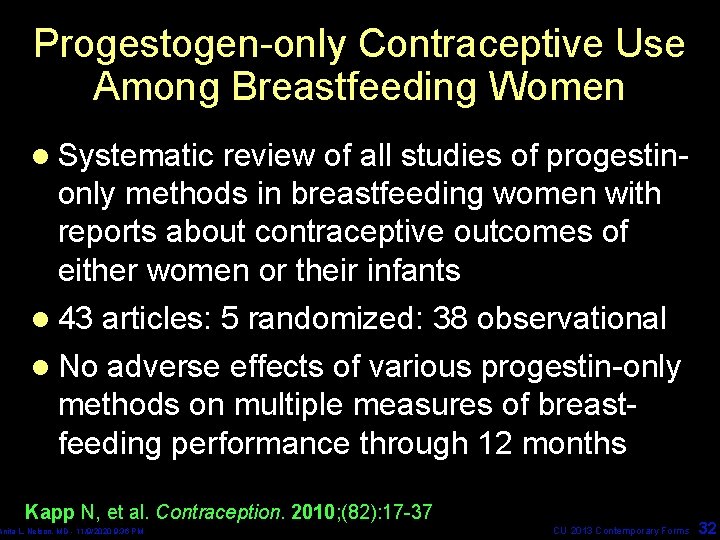 Progestogen-only Contraceptive Use Among Breastfeeding Women l Systematic review of all studies of progestinonly