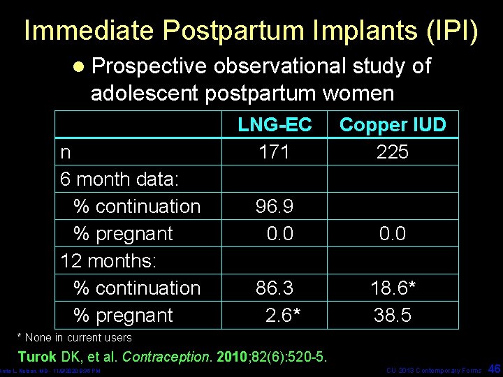 Immediate Postpartum Implants (IPI) l Prospective observational study of adolescent postpartum women n 6