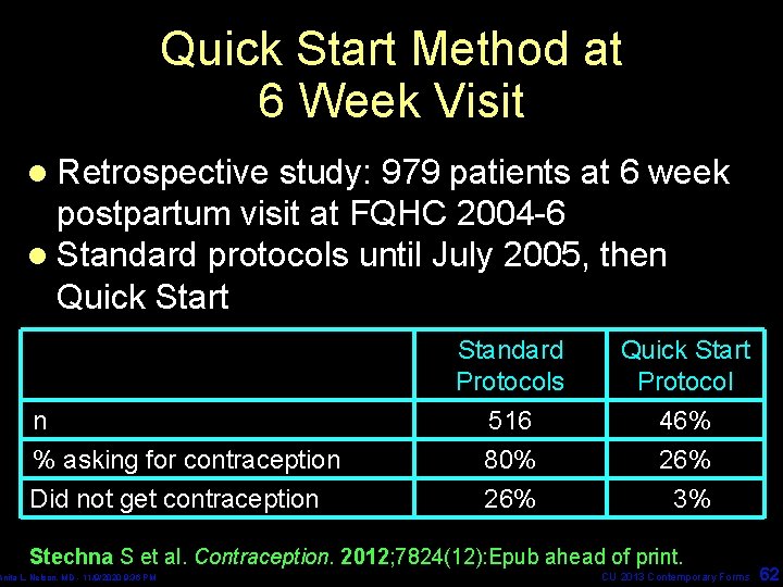 Quick Start Method at 6 Week Visit l Retrospective study: 979 patients at 6