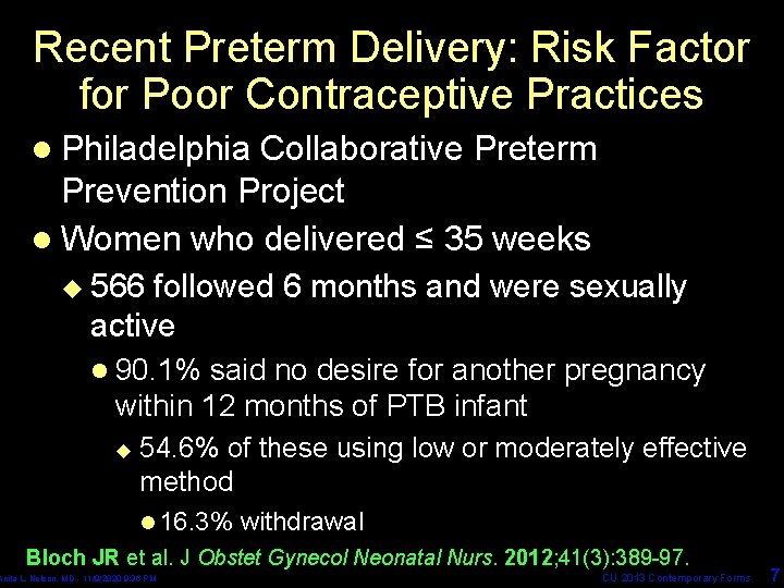 Recent Preterm Delivery: Risk Factor for Poor Contraceptive Practices l Philadelphia Collaborative Preterm Prevention