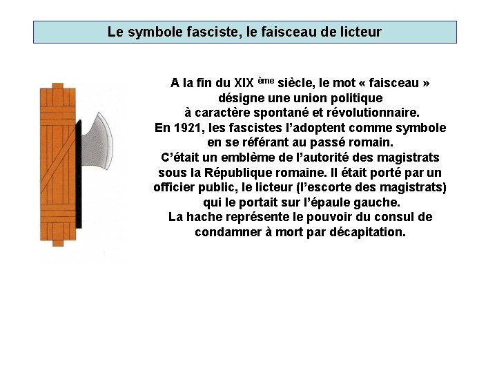 Le symbole fasciste, le faisceau de licteur A la fin du XIX ème siècle,